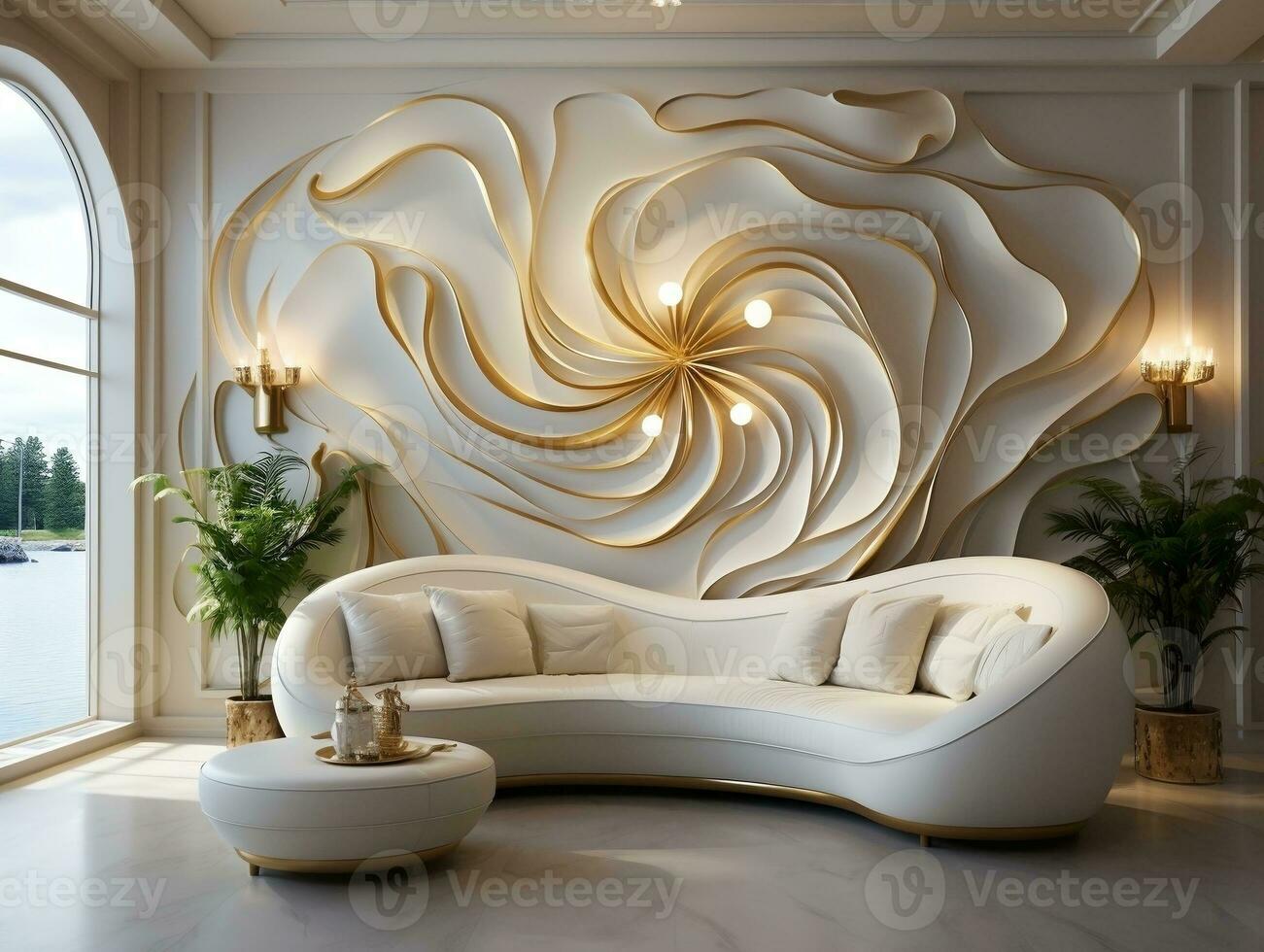 Modern 3D Abstraction Wallpaper for Walls Luxury Golden and White  Background, Interior Home Mural Painting wall art for Living Room  generative ai 27421367 Stock Photo at Vecteezy