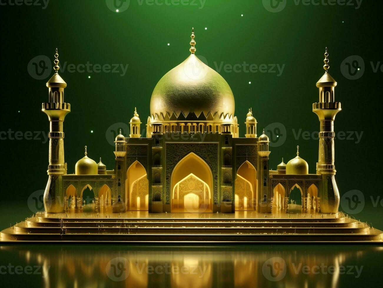 Islamic podium in green and gold generative ai photo