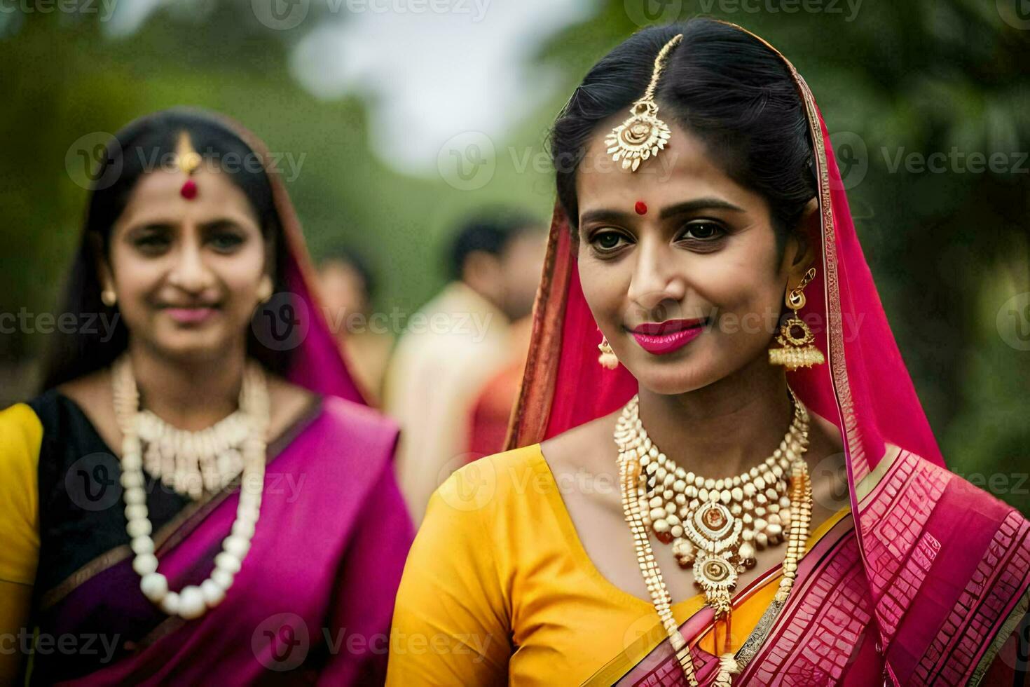 two women in traditional indian attire. AI-Generated photo