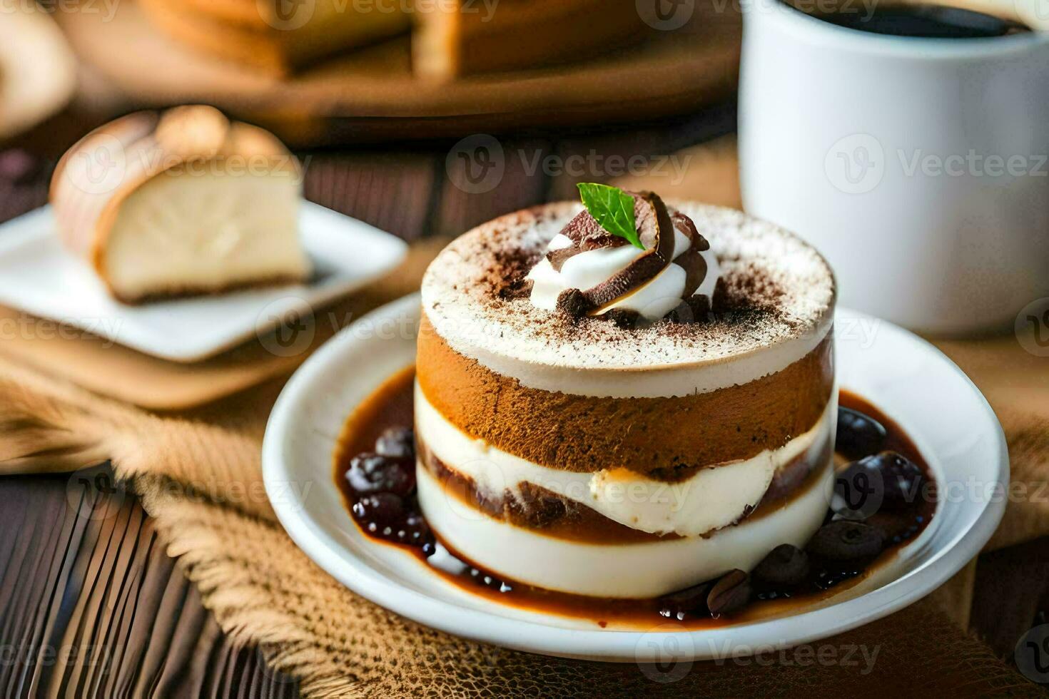 desserts on a plate with coffee. AI-Generated photo