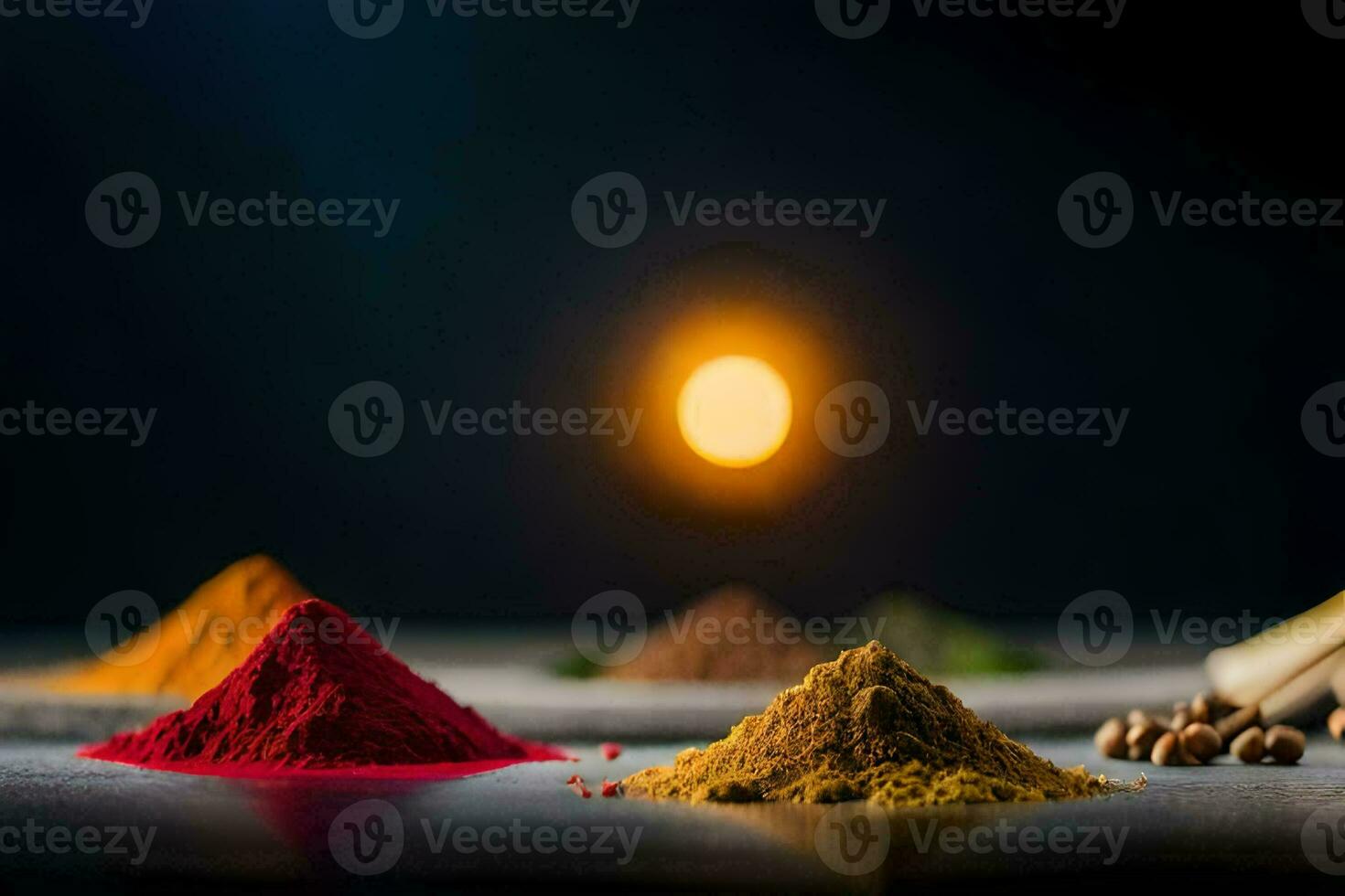 colorful spices on a black background. AI-Generated photo