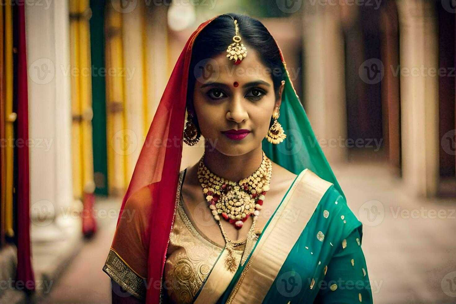 a beautiful indian woman wearing traditional jewelry. AI-Generated photo