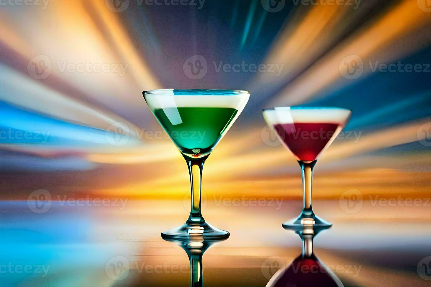 two martinis are shown against a background of light. AI-Generated photo