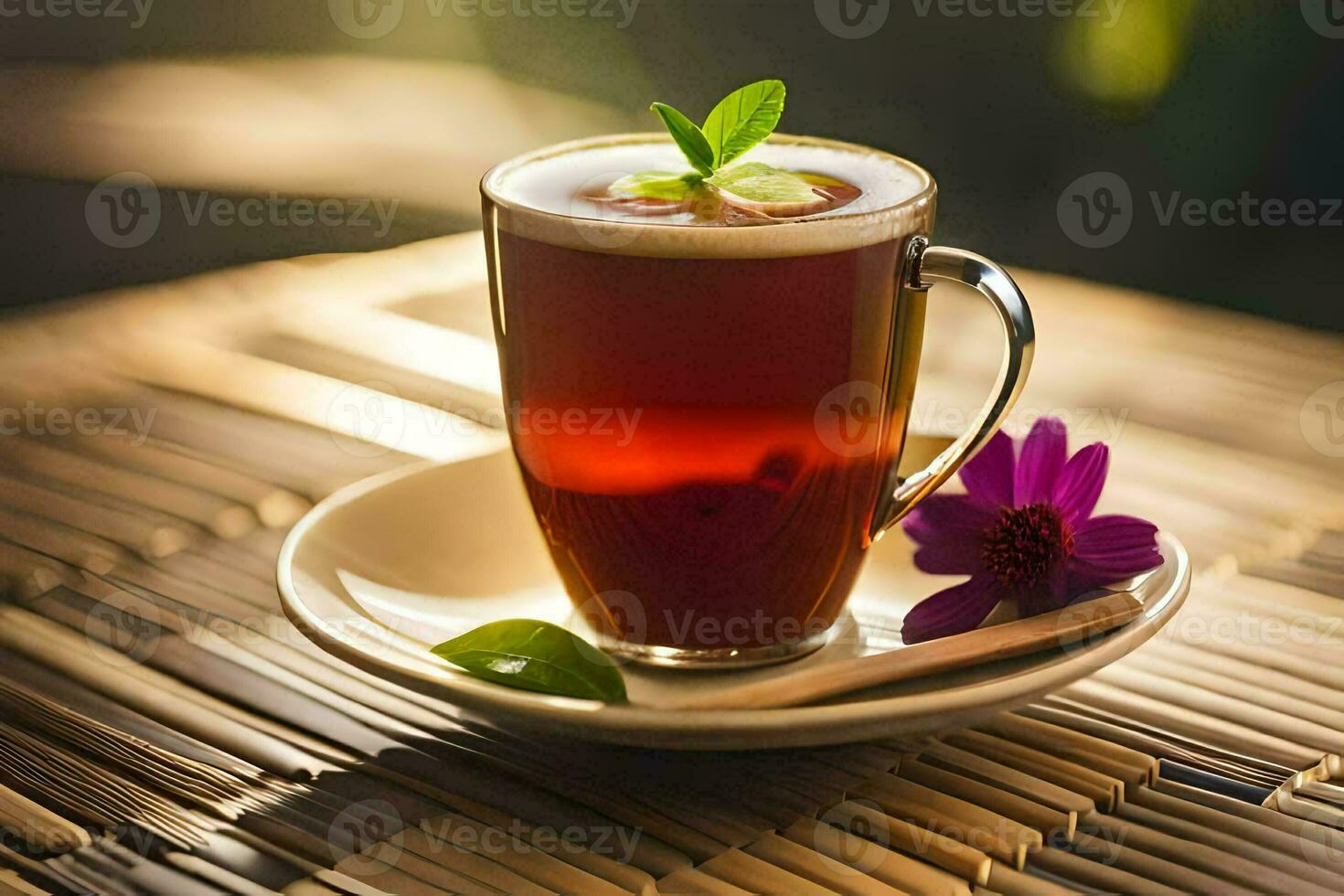 a cup of tea with a flower. AI-Generated photo