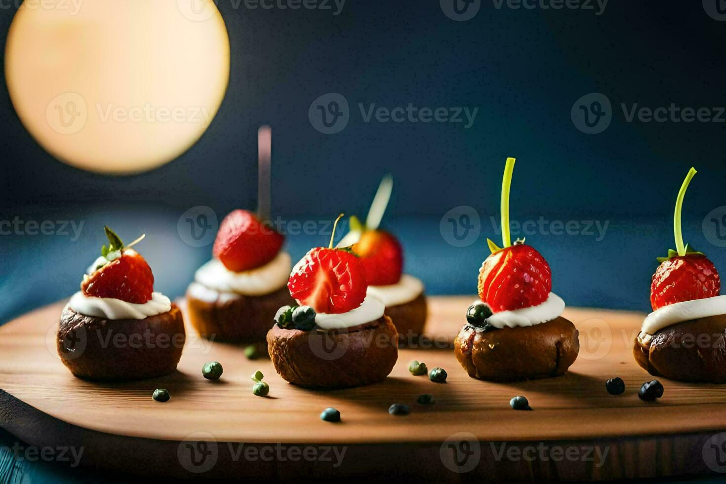 small bites of food with strawberries on top. AI-Generated photo