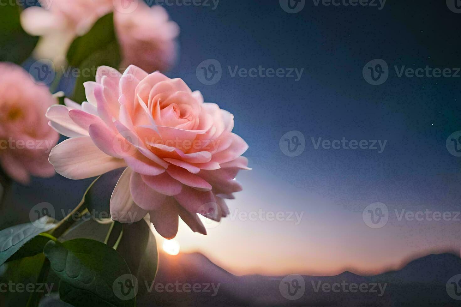 photo wallpaper the sky, flowers, the sun, the mountains, person, person, the mountains. AI-Generated