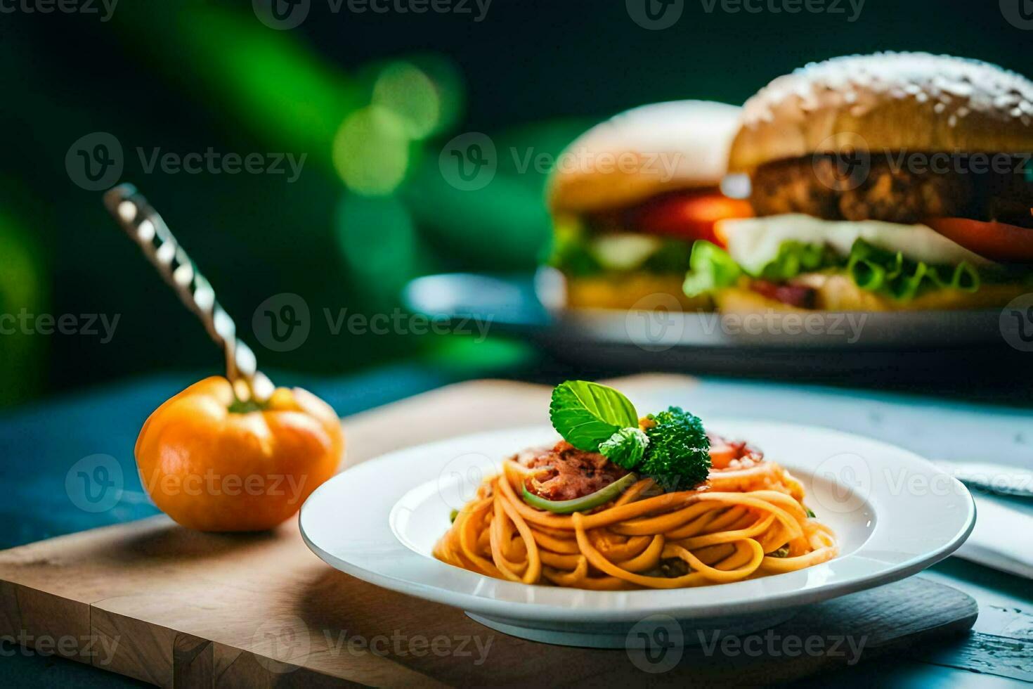 a plate of spaghetti with meatballs and tomatoes. AI-Generated photo