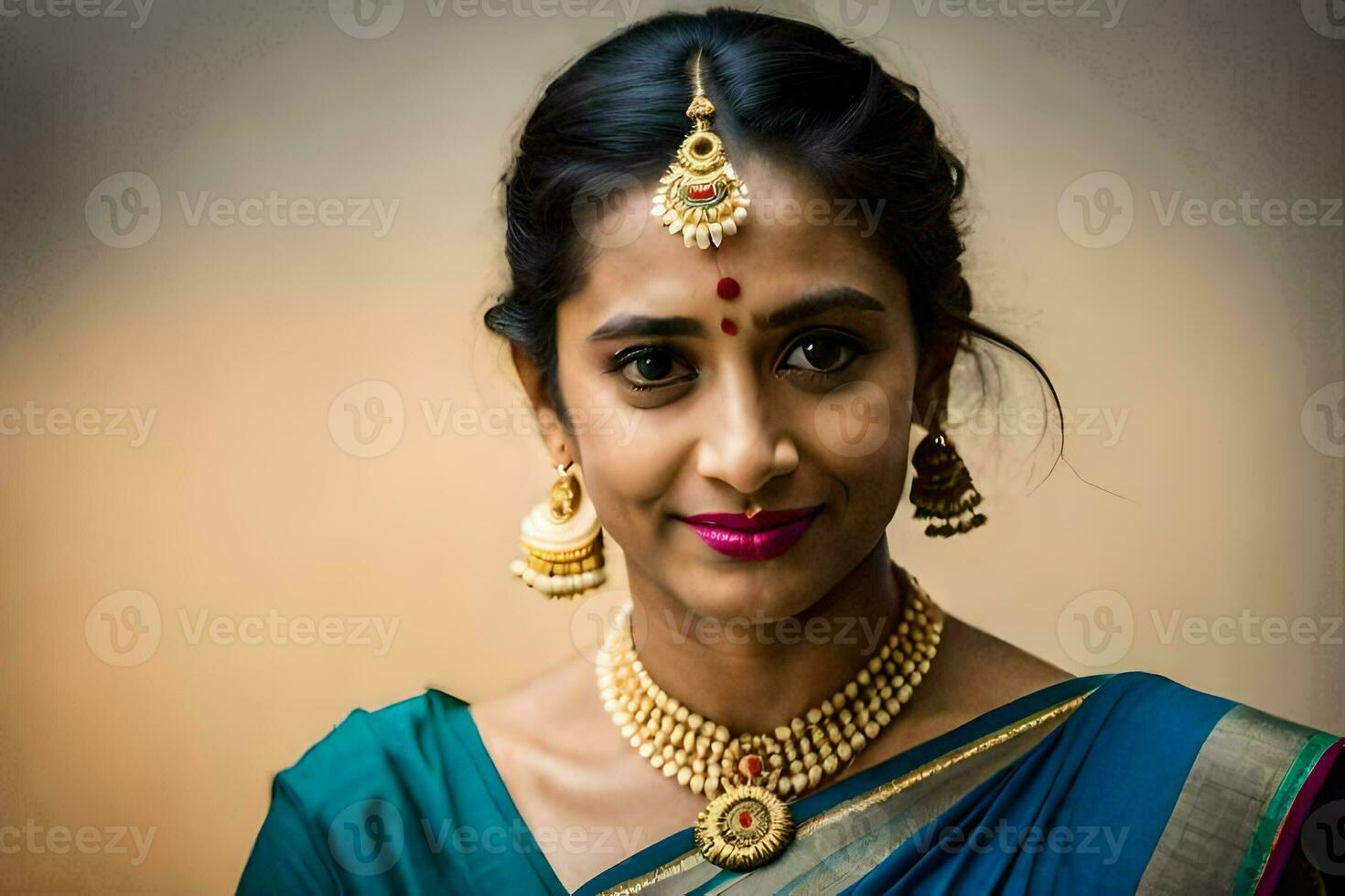 a beautiful indian woman wearing a traditional sari. AI-Generated photo