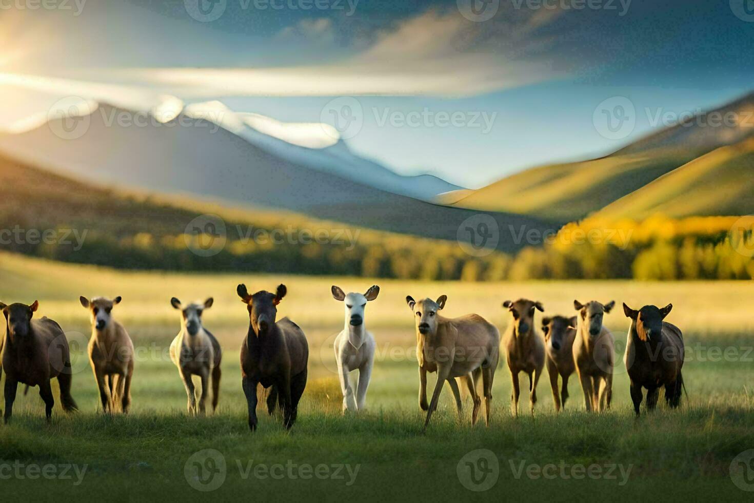 a herd of horses in the mountains. AI-Generated photo
