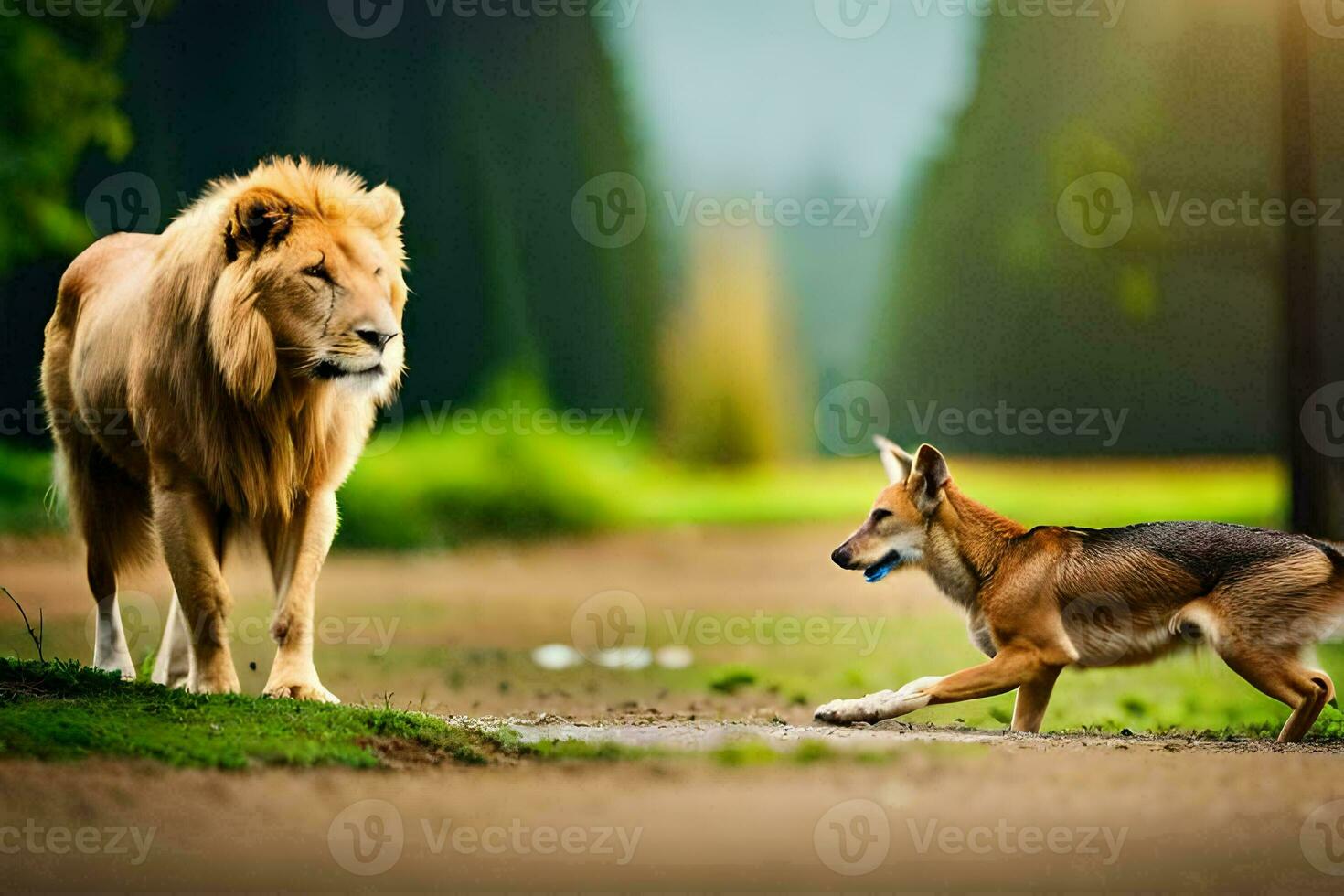 the lion and the dog. AI-Generated photo