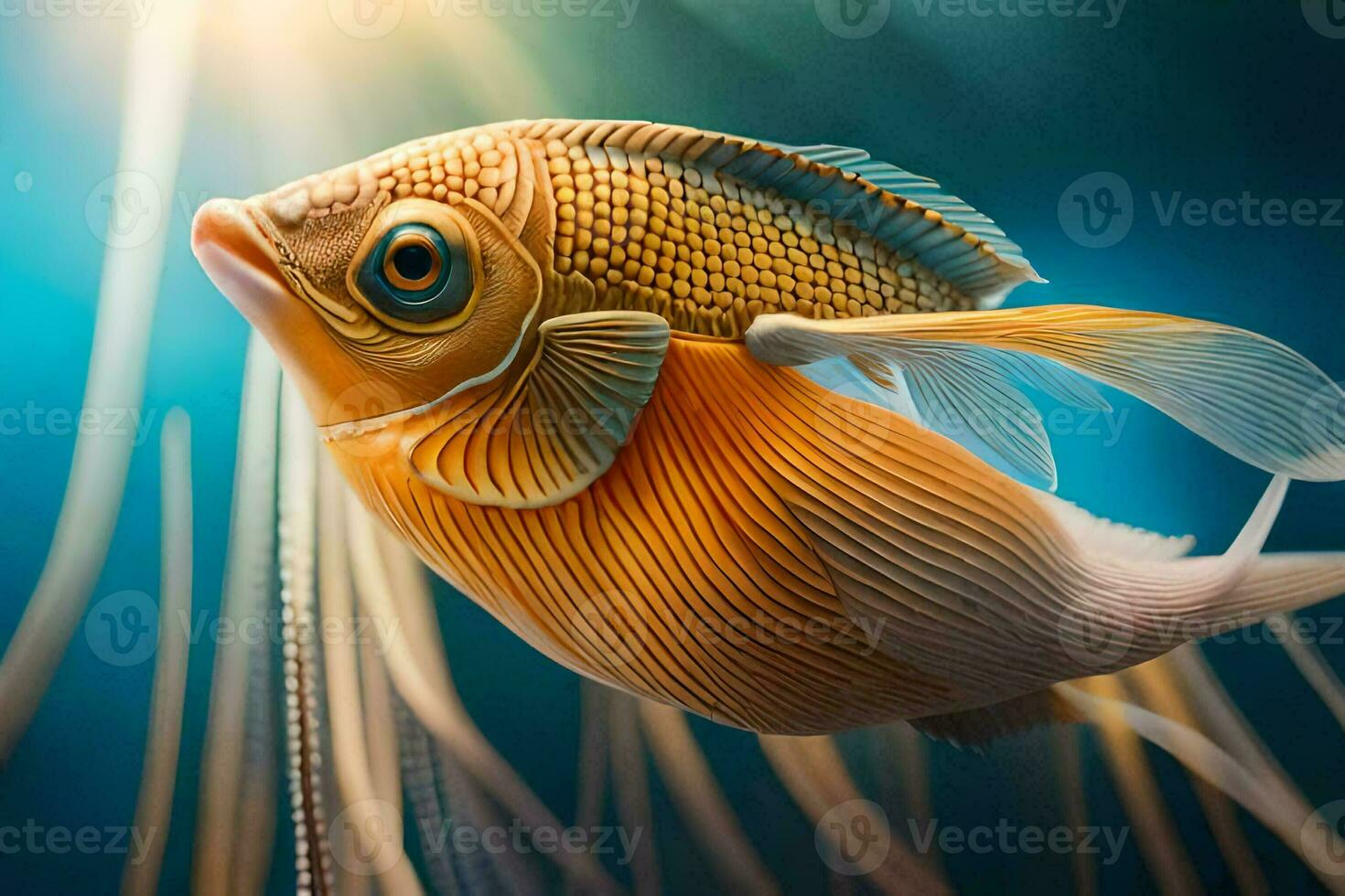 a fish with long fins and a long tail. AI-Generated photo