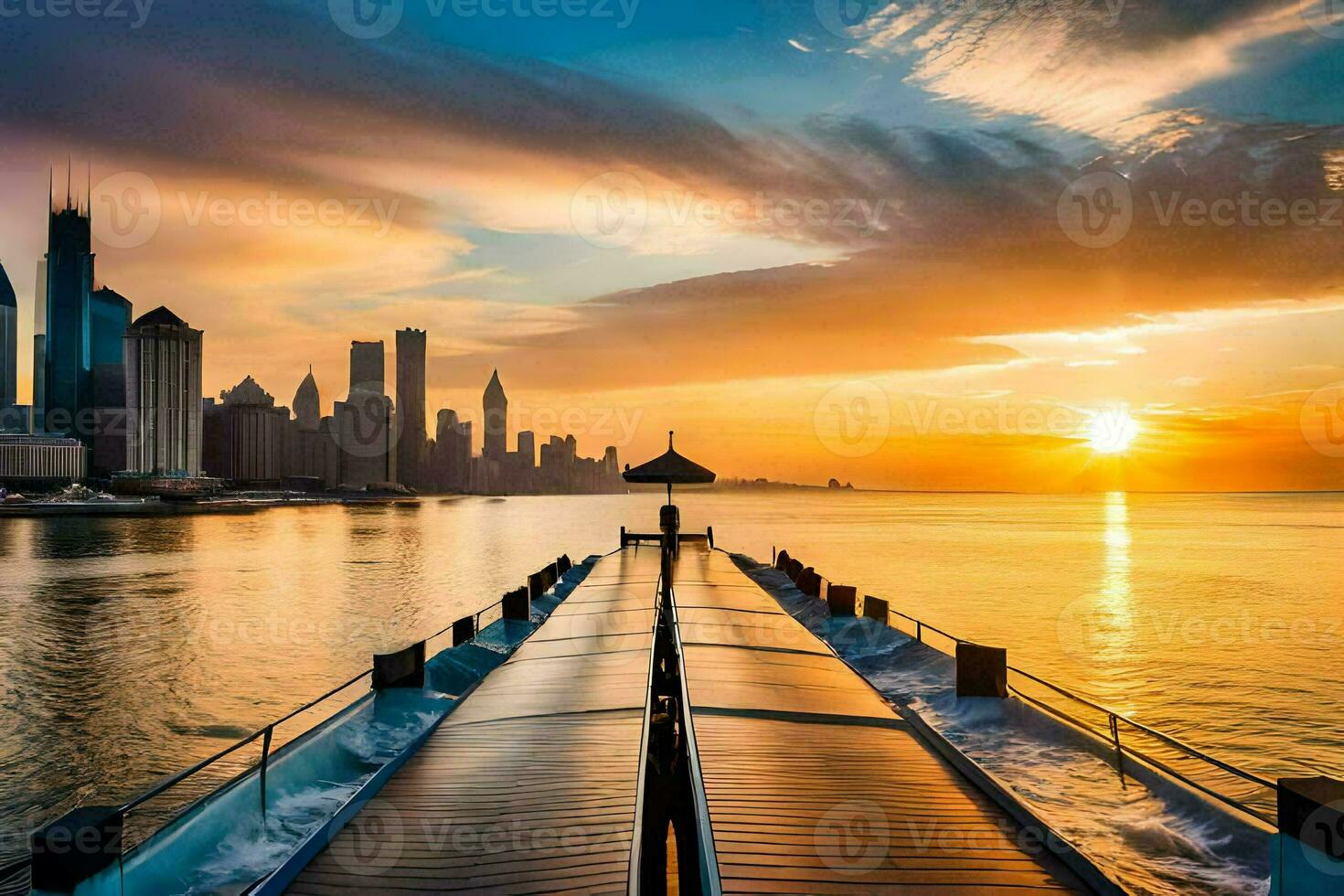 the chicago skyline at sunset. AI-Generated photo