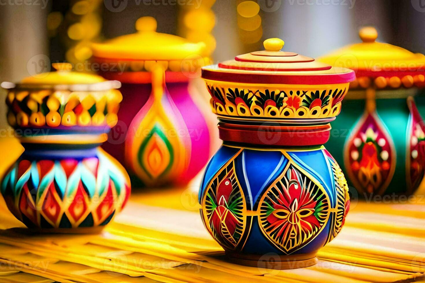 colorful vases with decorative designs on them. AI-Generated photo