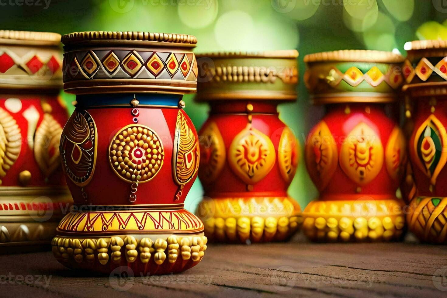 many colorful vases with designs on them. AI-Generated photo