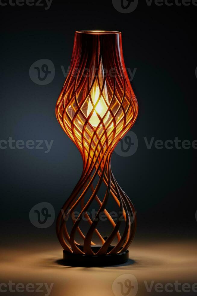 Trendy copper wire table lamp casting subtle shadows isolated on a gradient background photo