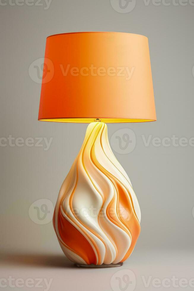 Modern ceramic table lamp casting warm light isolated on a gradient background photo
