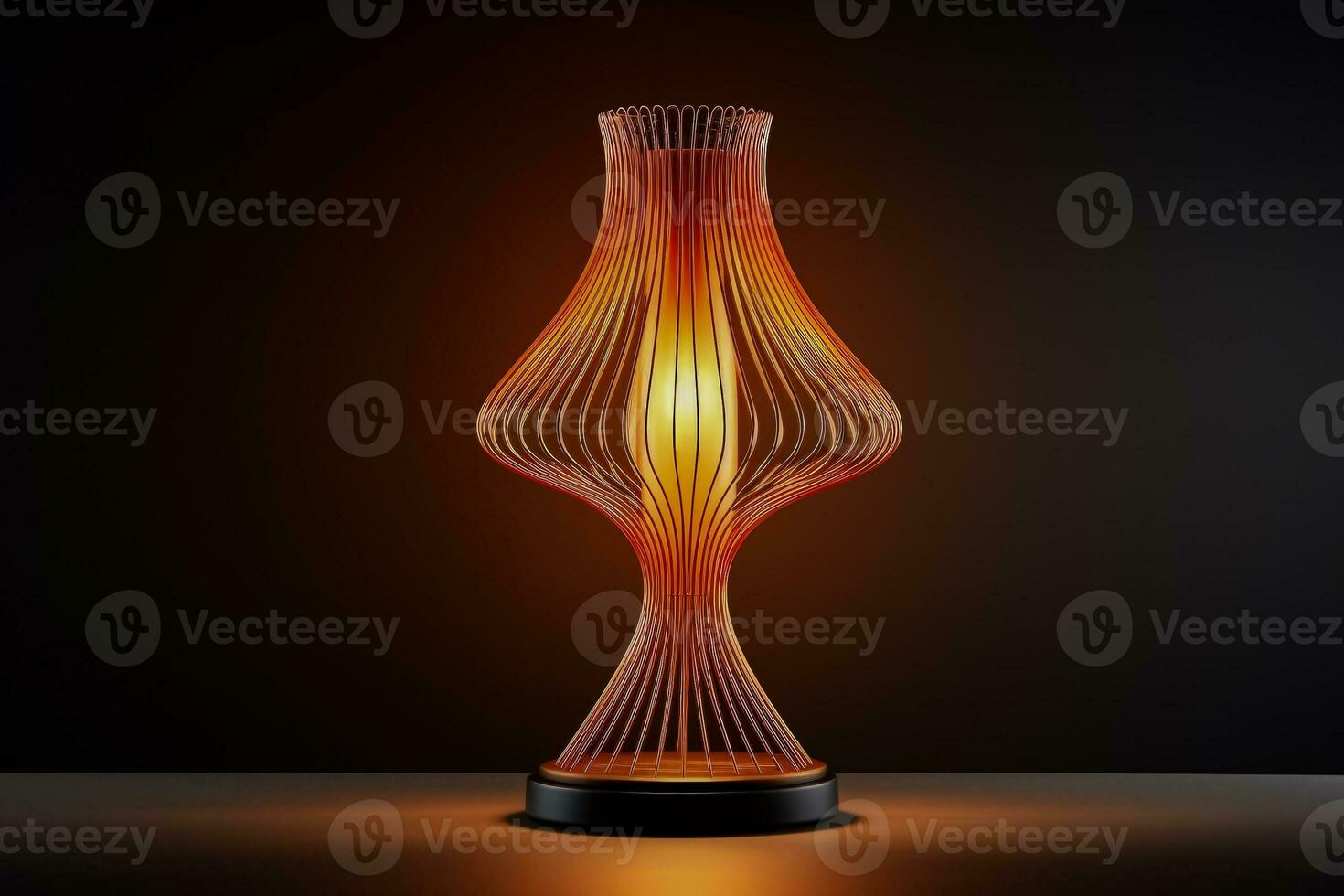 Trendy copper wire table lamp illuminated background with empty space for text photo