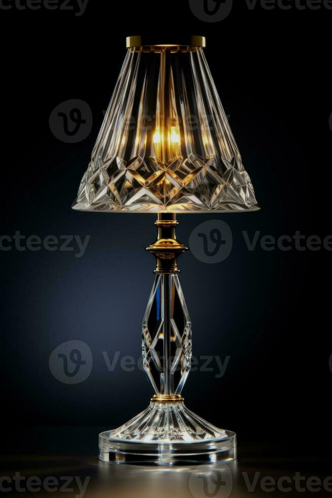 Elegant crystal table lamp emitting soft illumination isolated on a gradient background photo