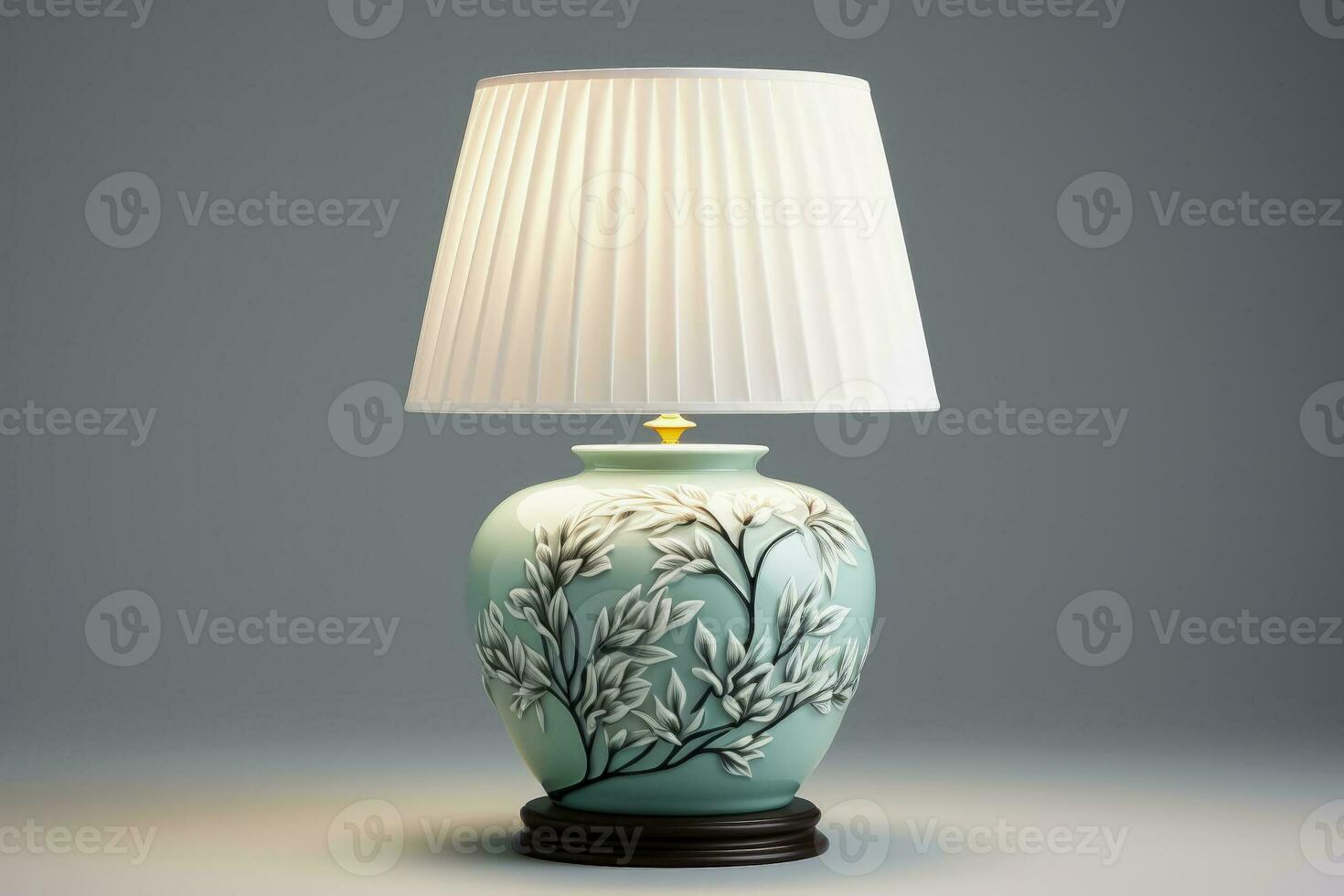Classic porcelain table lamp spreading soothing light isolated on a gradient background photo