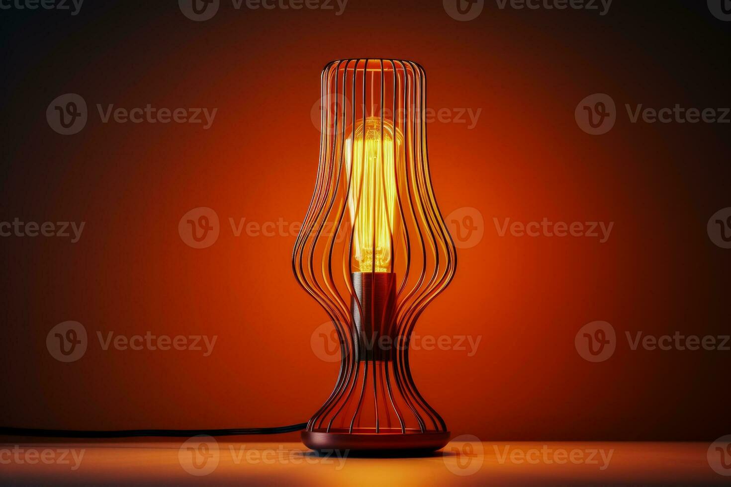 Trendy copper wire table lamp casting subtle shadows isolated on a gradient background photo