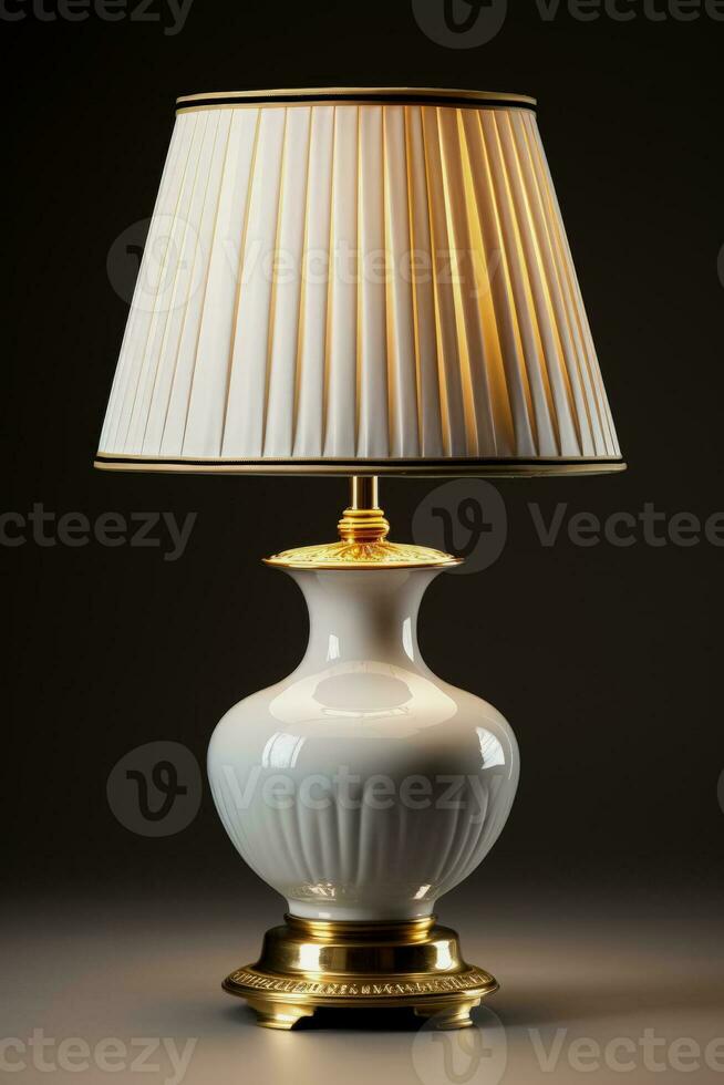 Classic porcelain table lamp spreading soothing light isolated on a gradient background photo
