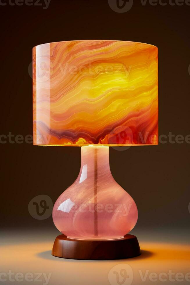 Chic marble base table lamp emitting subtle glow isolated on a gradient background photo