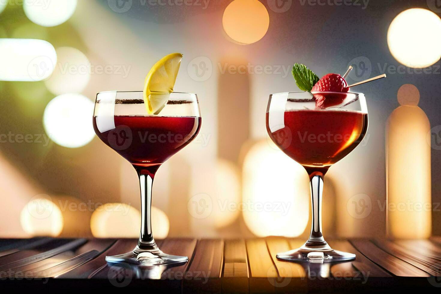 two glasses of red wine with a strawberry on top. AI-Generated photo