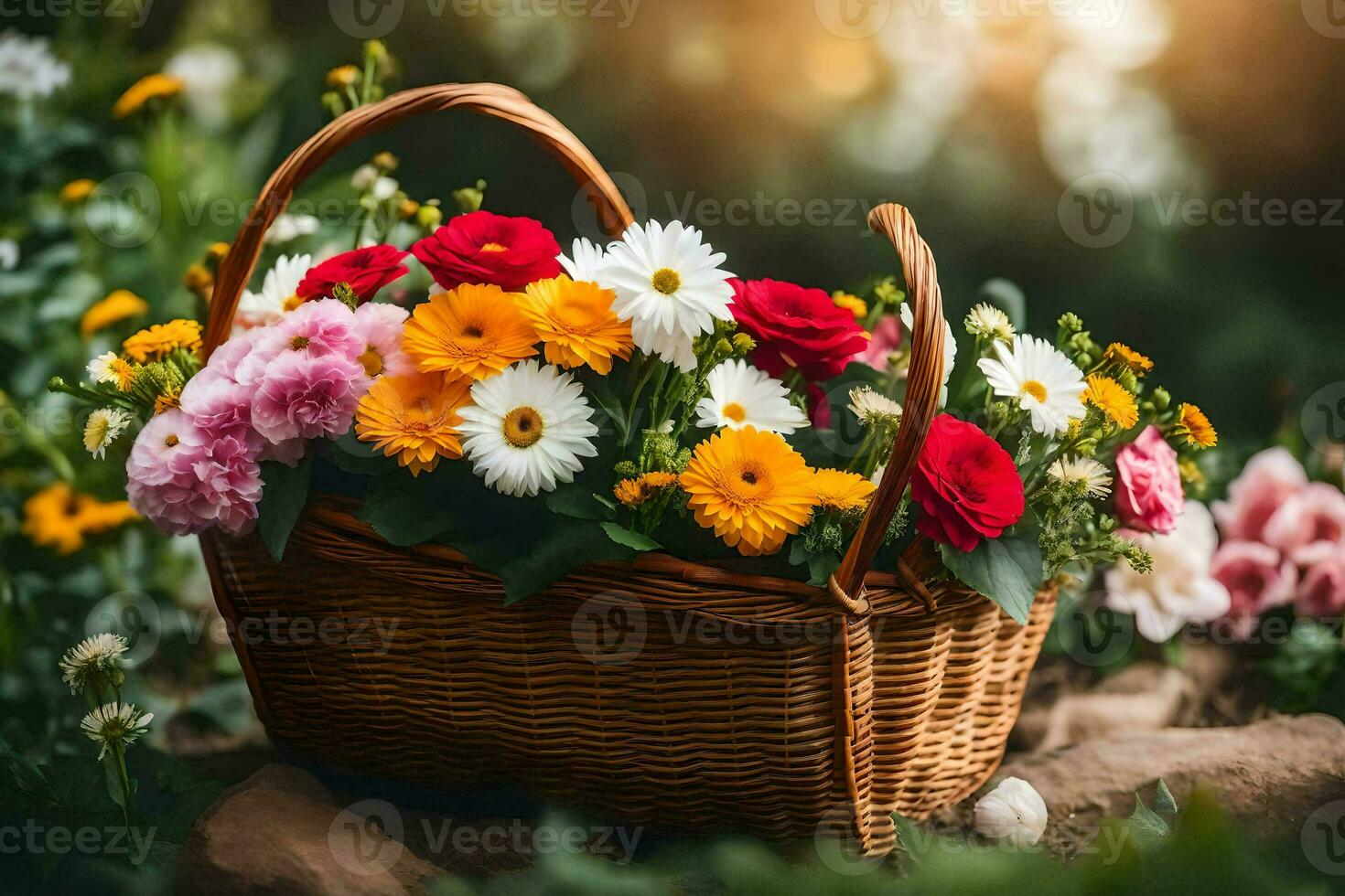 flores en un cesta. generado por ai foto