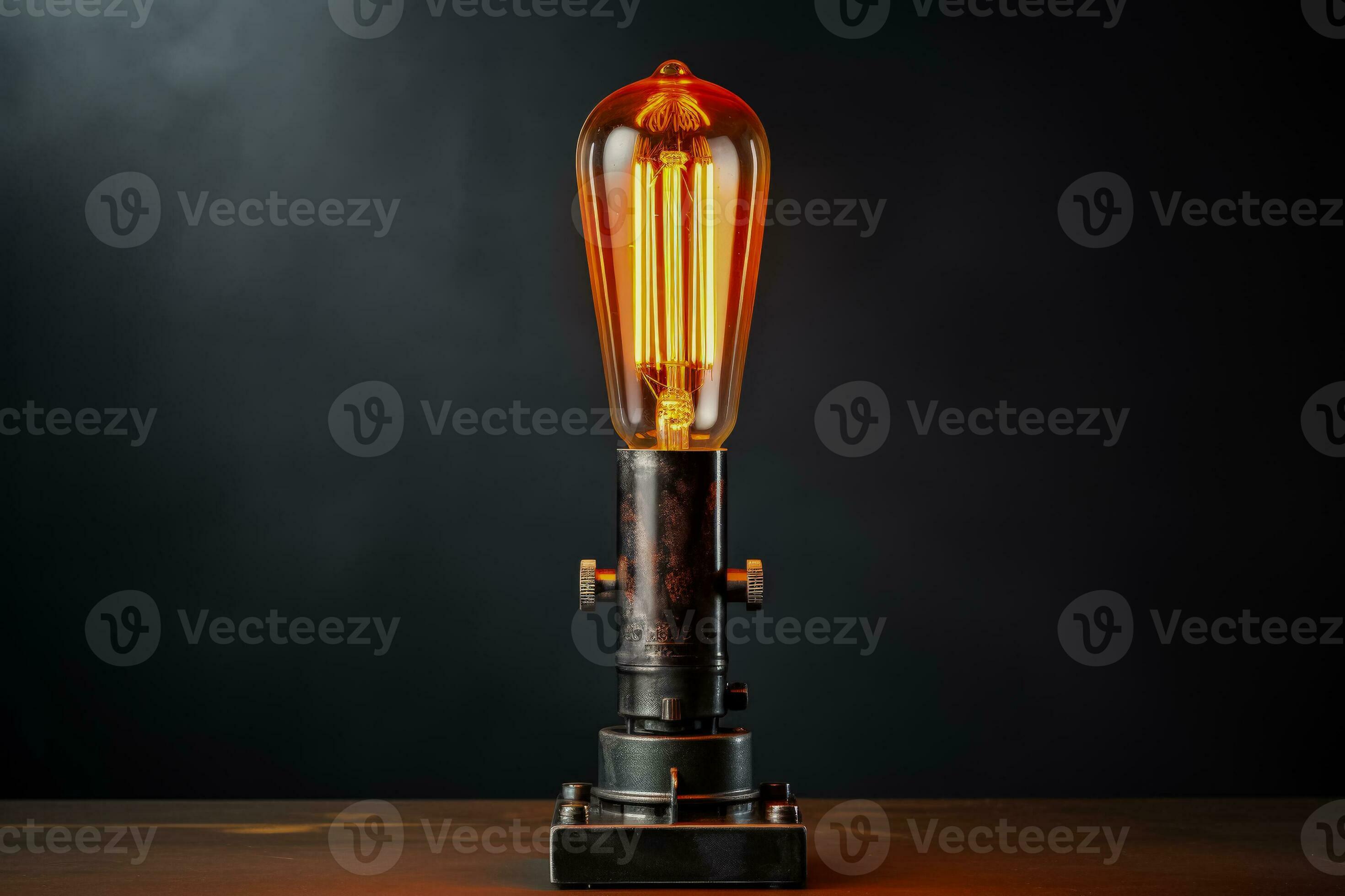 Industrial metal table lamp with Edison bulb isolated on a gradient