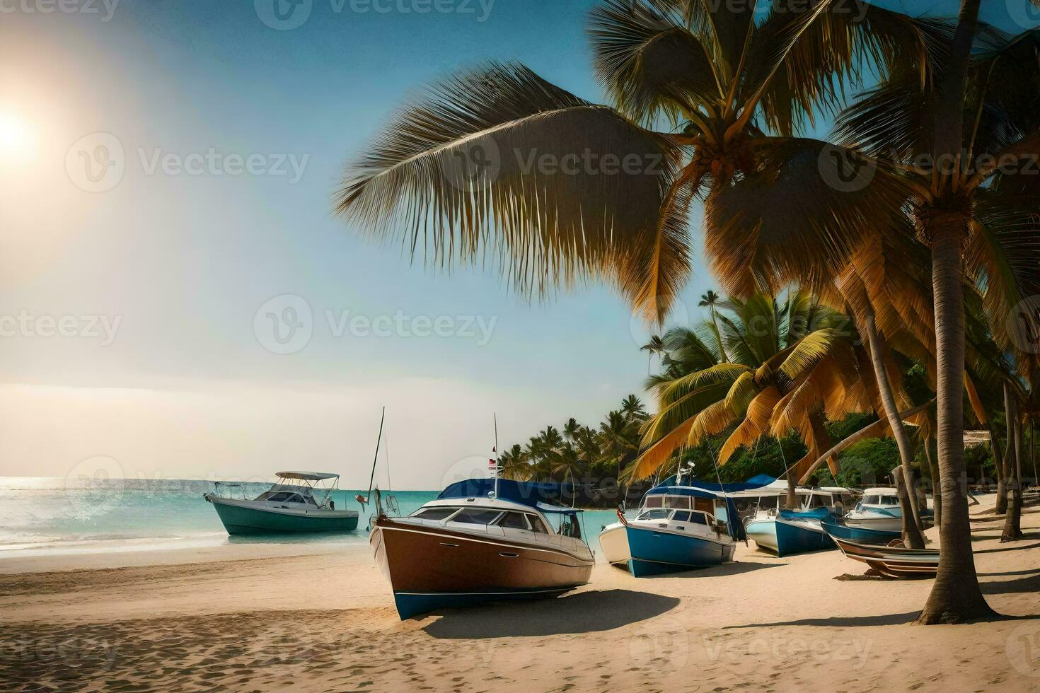 barcos en el playa en dominicana generado por ai foto