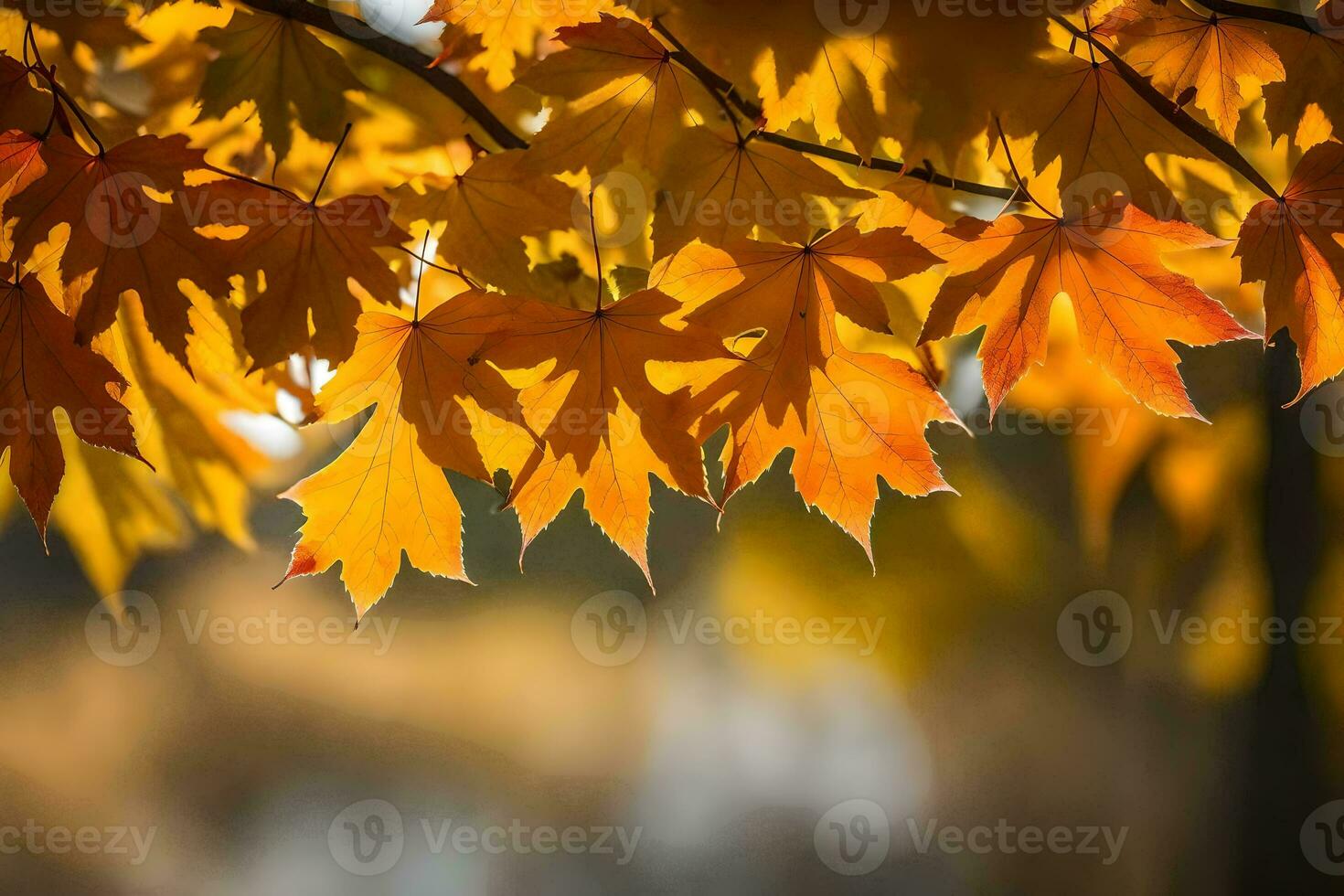 autumn leaves are shown in the sunlight. AI-Generated photo