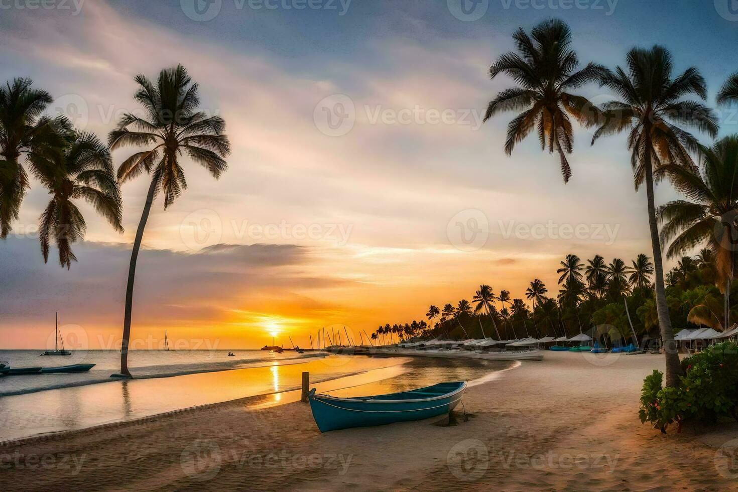 el puesta de sol en el playa en dominicana generado por ai foto