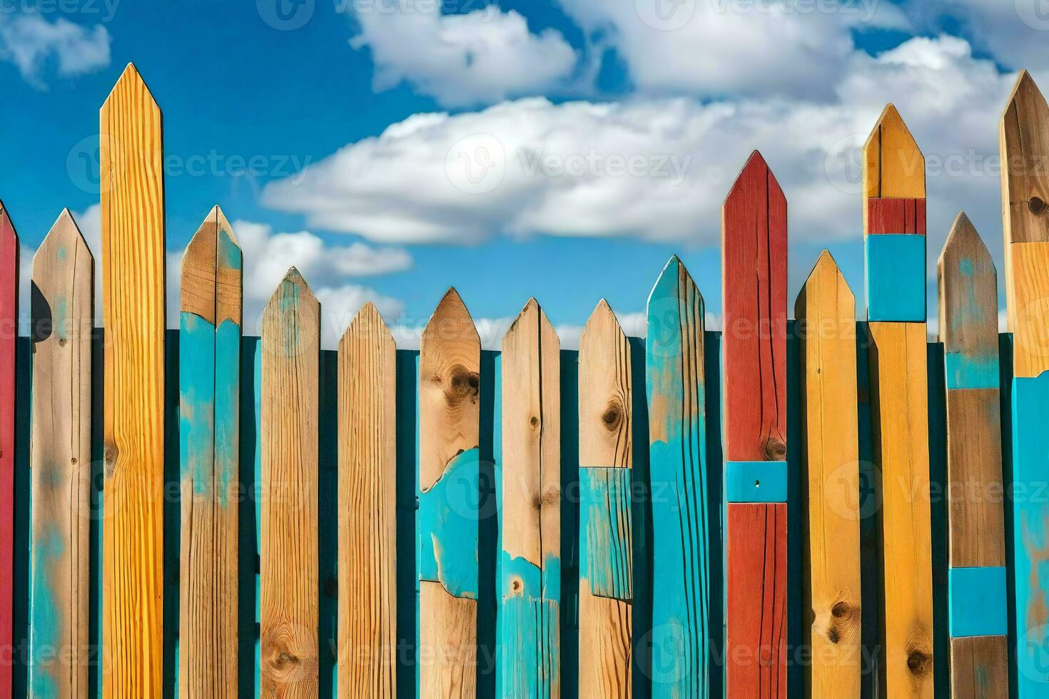 a colorful fence with wooden poles. AI-Generated photo