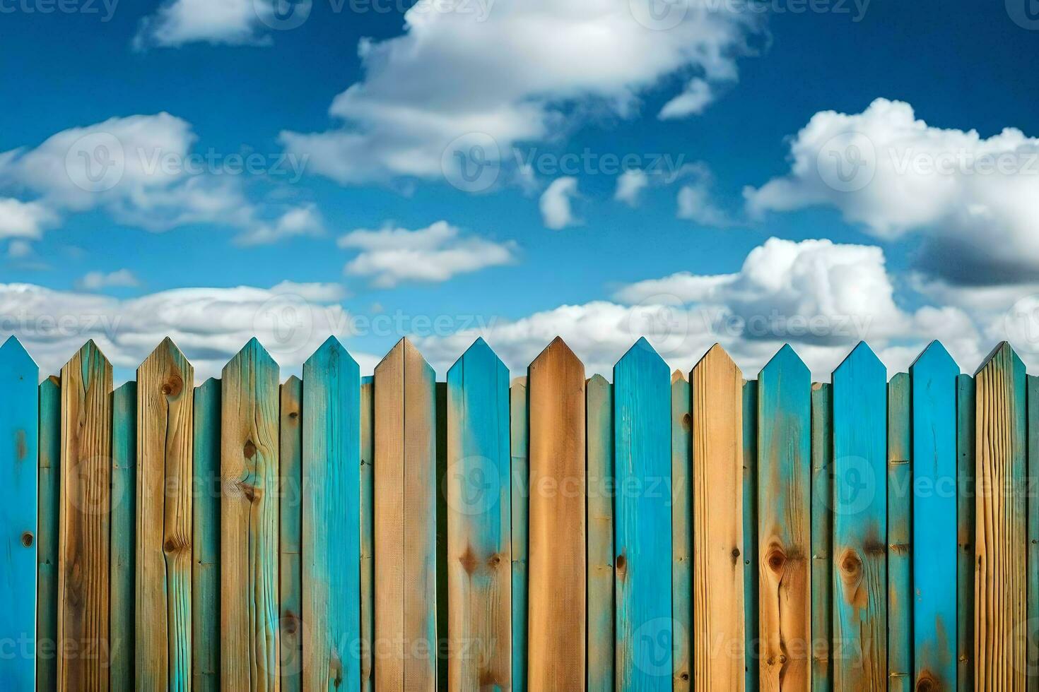 wooden fence with blue sky and clouds. AI-Generated photo