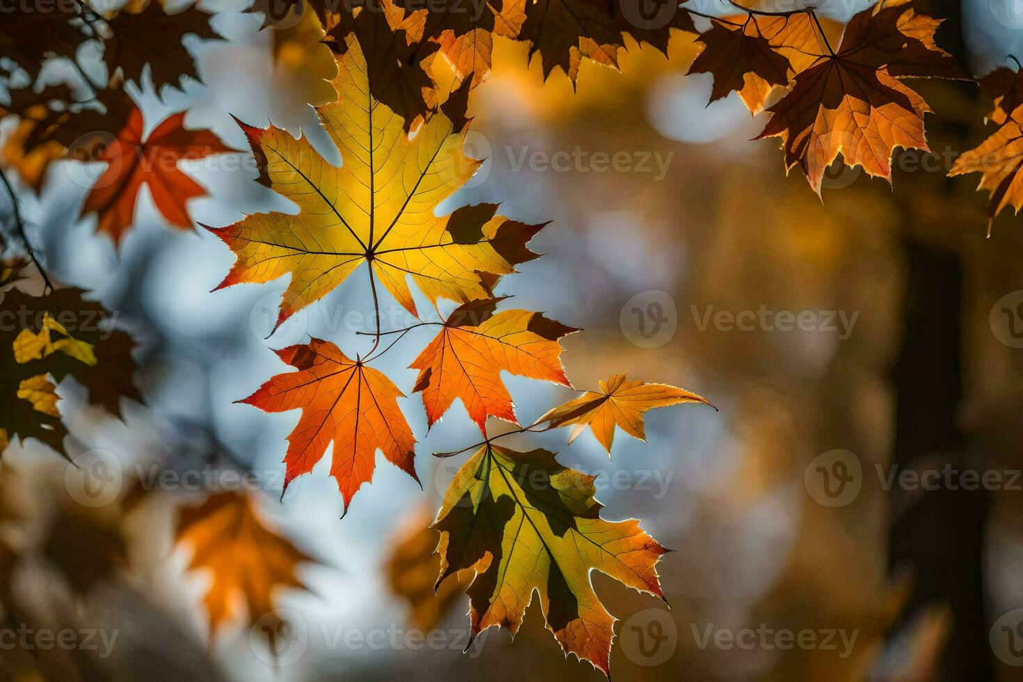 autumn leaves are shown in this photo. AI-Generated photo