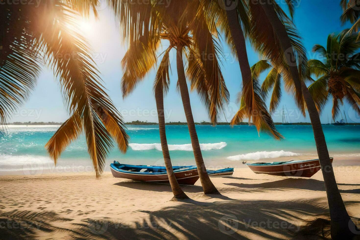 fishing boats on the beach in dominican republic. AI-Generated photo
