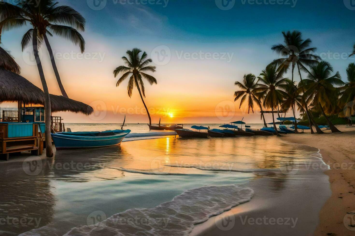 el puesta de sol en el playa en dominicano república. generado por ai foto