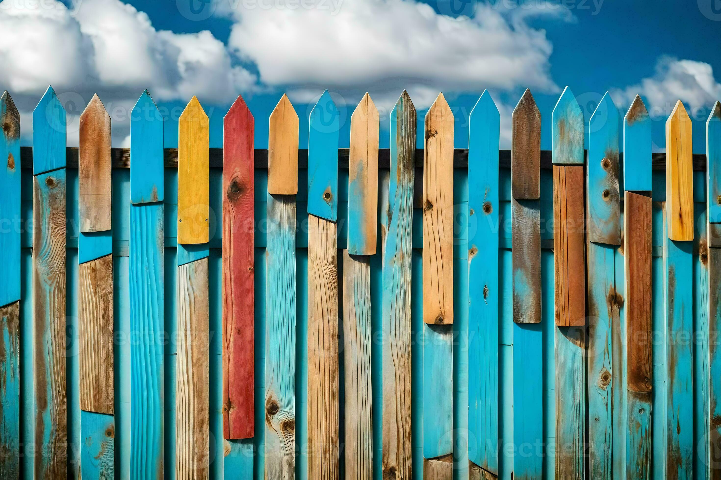 A Colorful Fence With Wooden Poles AI Generated 30892321 Stock Photo a-colorful-fence-with-wooden-poles-ai-generated-30892321-stock-photo