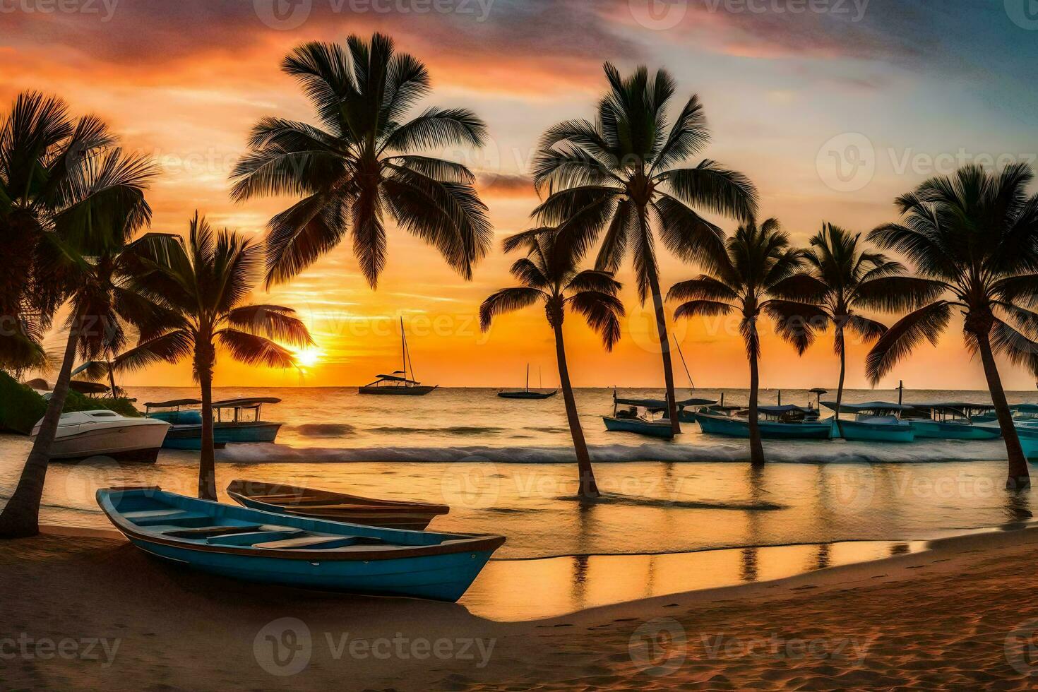 the sunset on the beach in dominican republic. AI-Generated photo