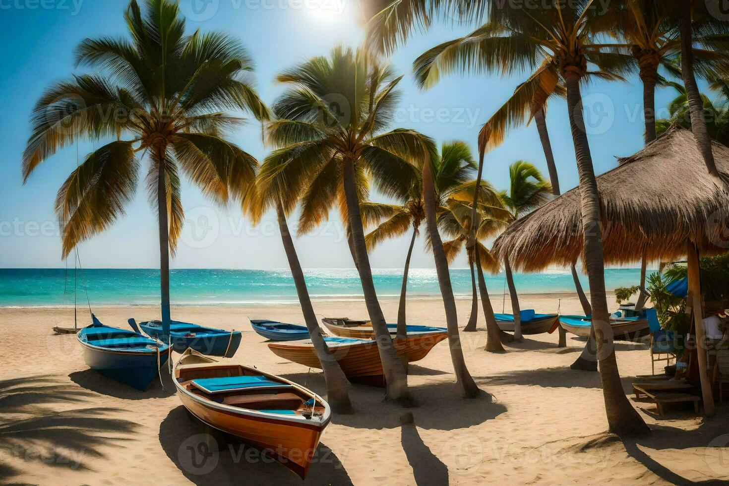 barcos en el playa en México. generado por ai foto