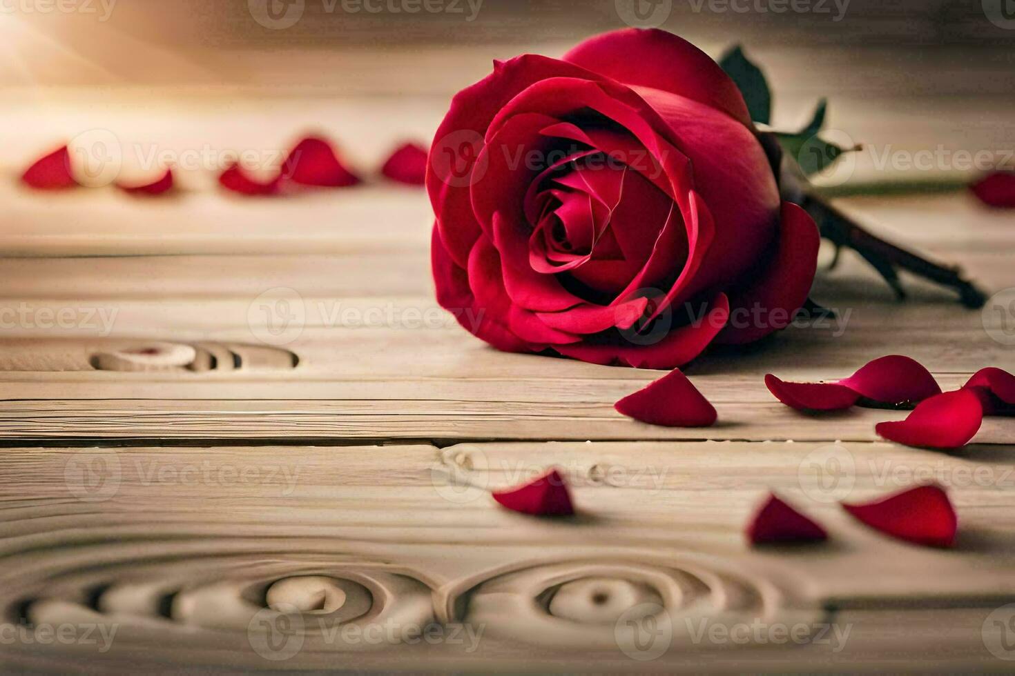 red rose on a wooden table. AI-Generated photo