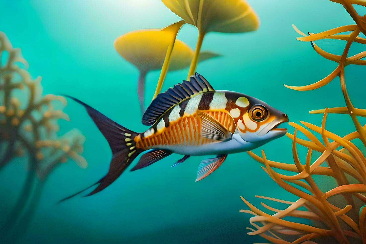 fish in the ocean with plants and algae. AI-Generated photo