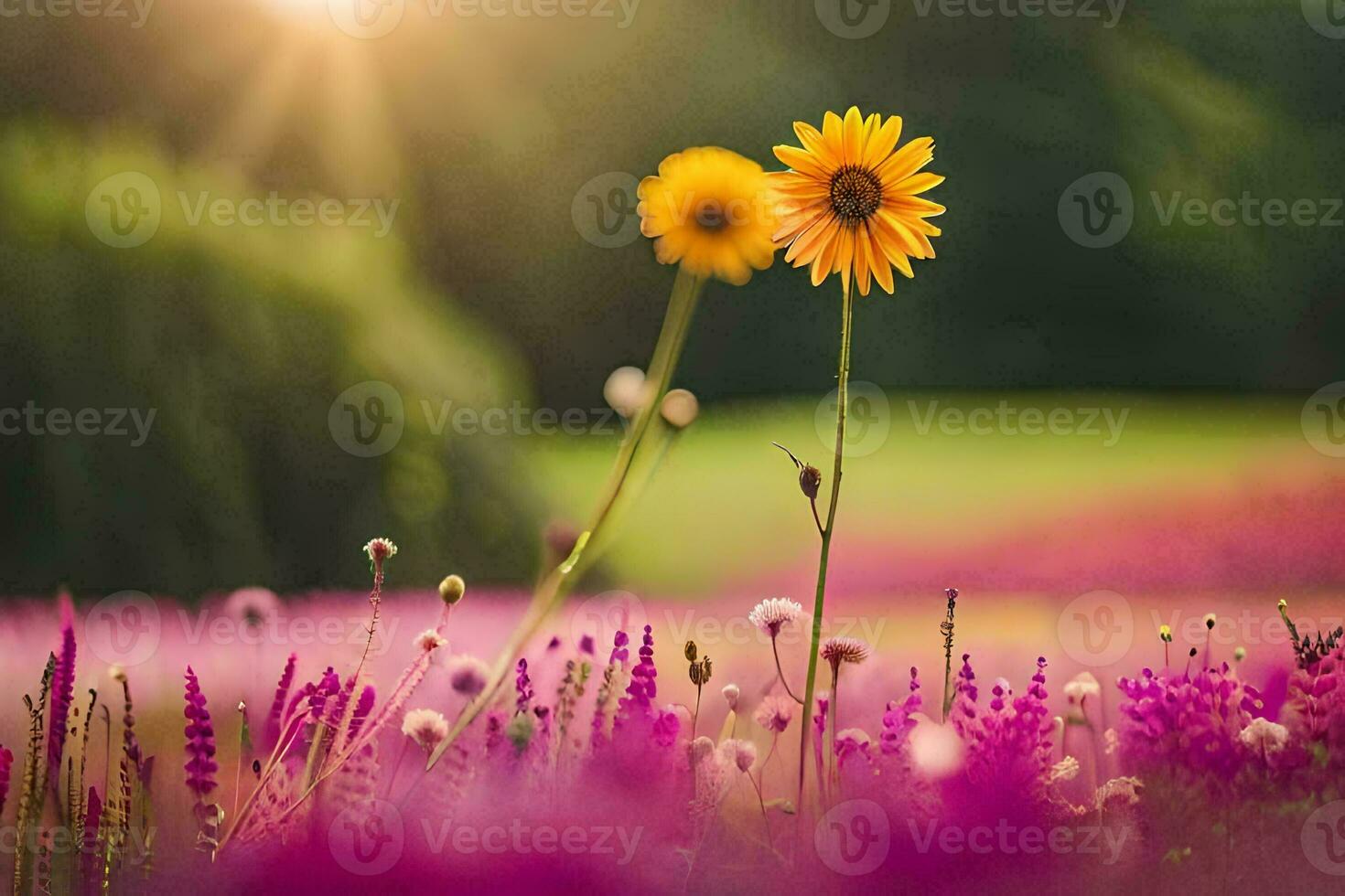 photo wallpaper field, the sun, flowers, the sun, the sun, the sun, the. AI-Generated