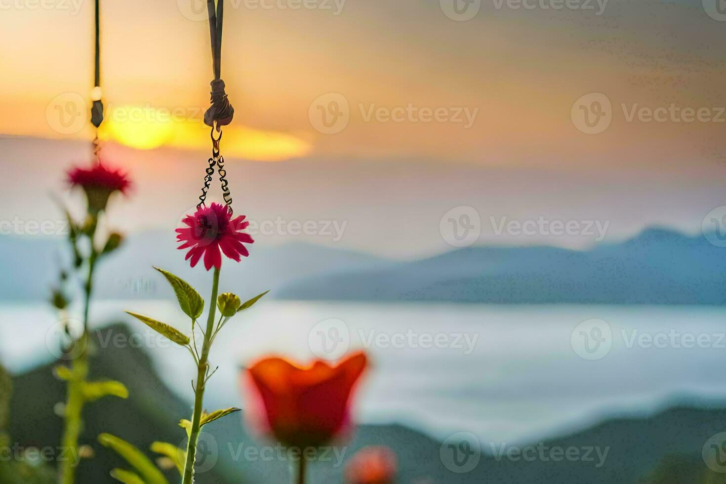 photo wallpaper the sky, flowers, the mountains, the sea, the mountains, the sea,. AI-Generated