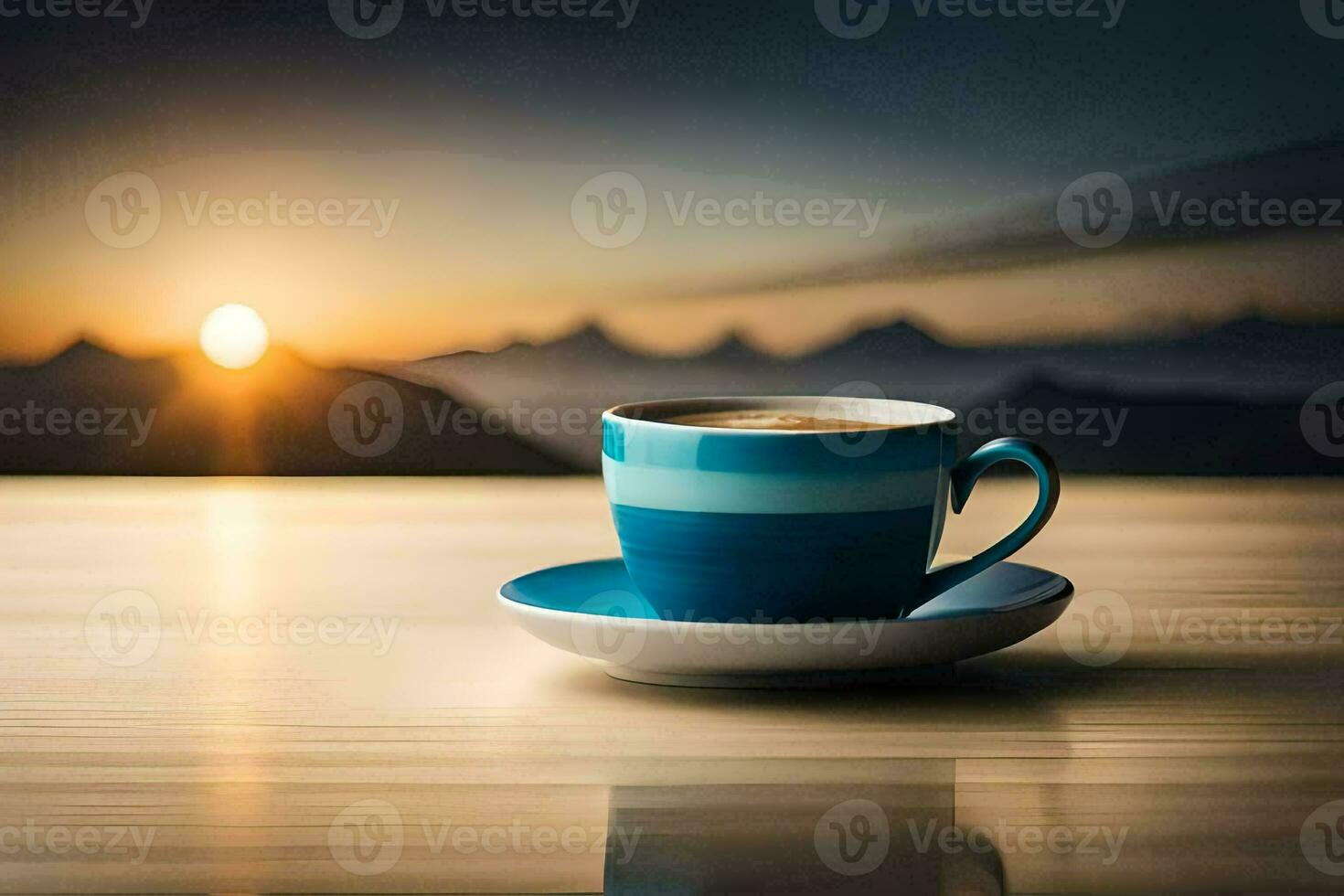 Hot coffee mug on table with high mountain view in the morning. Ai  generated 31708803 Stock Photo at Vecteezy