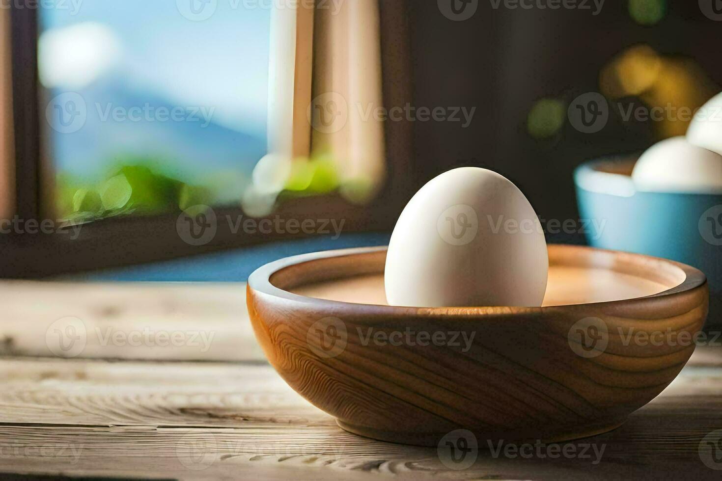 eggs in a bowl on a wooden table. AI-Generated photo