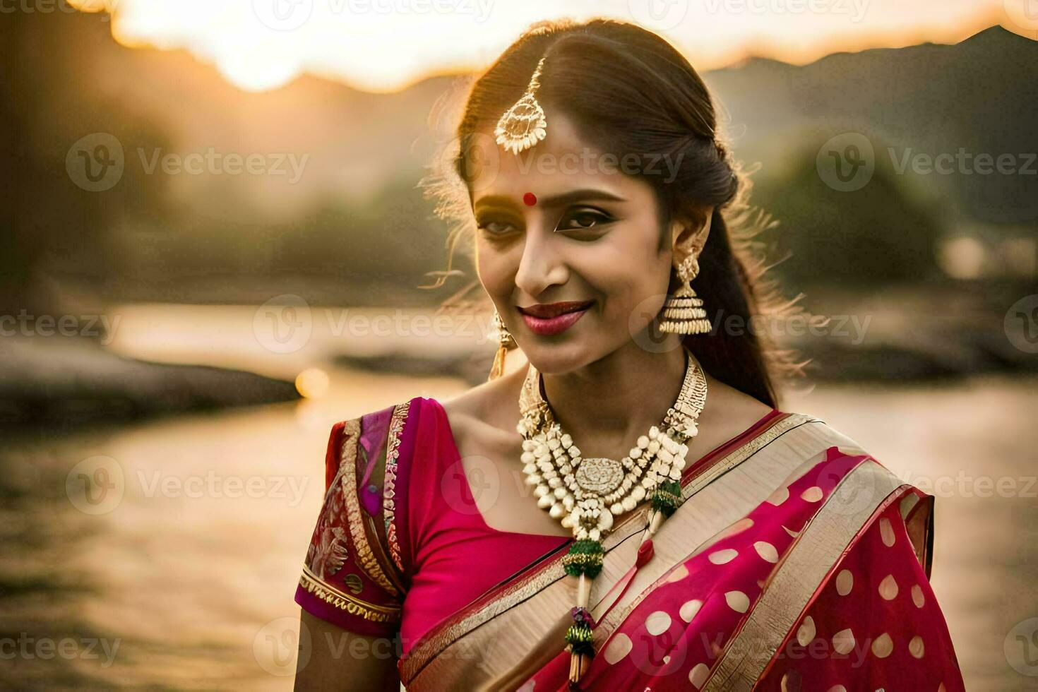 a beautiful indian woman in a sari. AI-Generated photo