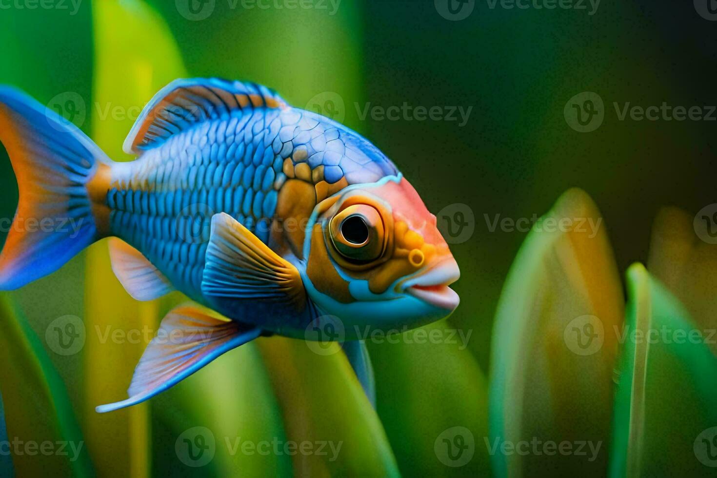 a fish with bright blue and orange colors. AI-Generated photo