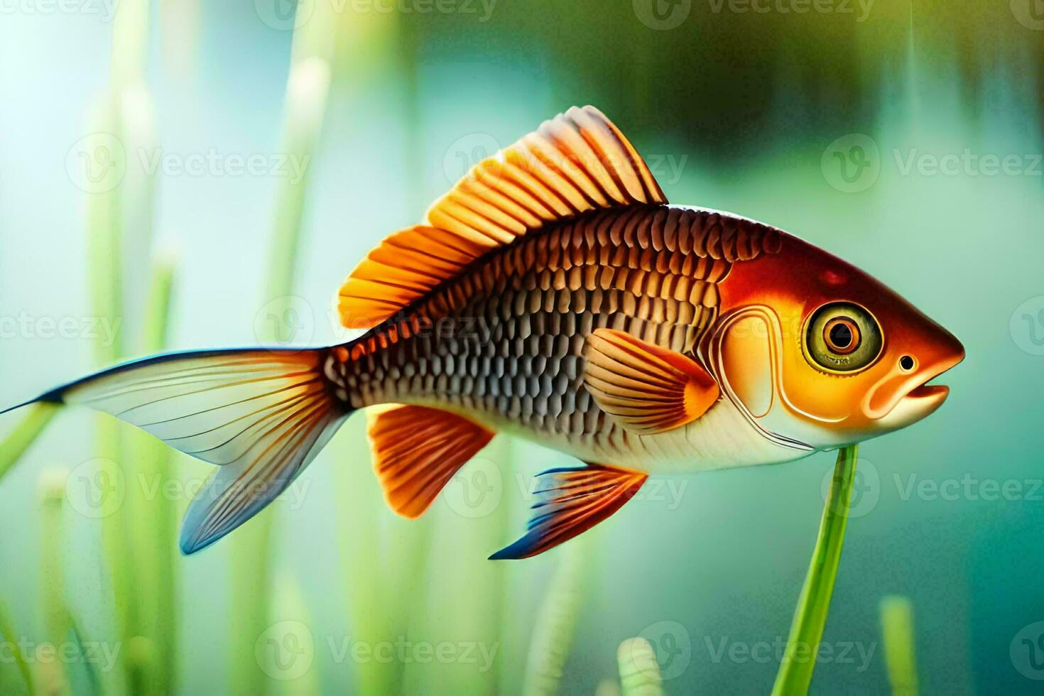 fish in the water with grass and water. AI-Generated photo