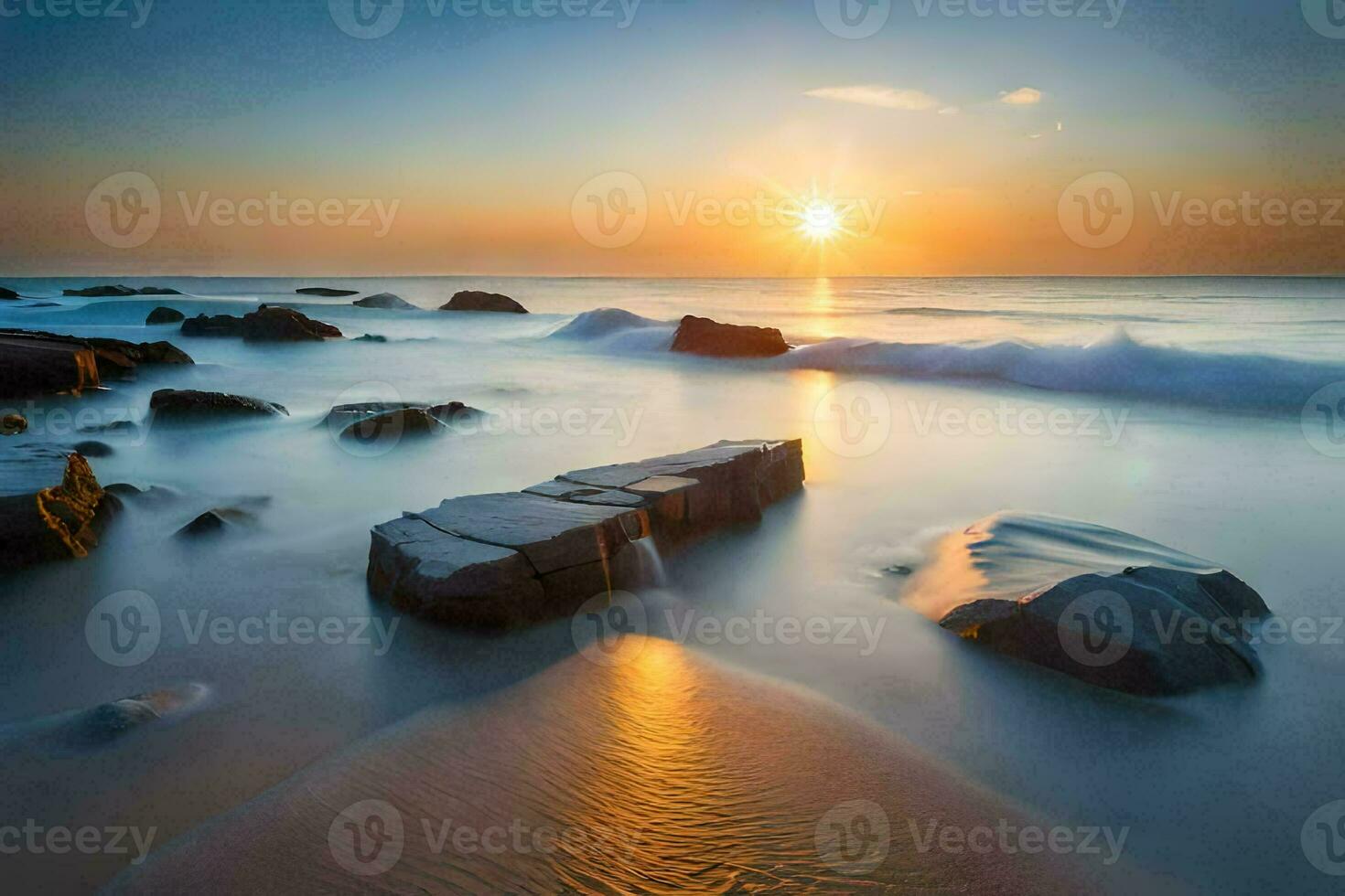 the sun rises over the ocean in this photo. AI-Generated photo